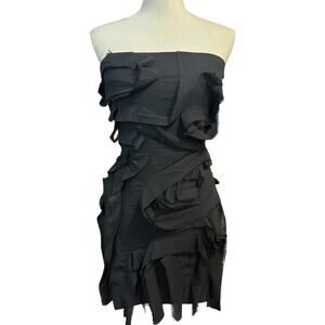 Zara Black Textured Ruffle Mini Skirt Size L NWT MSRP $69 Statement